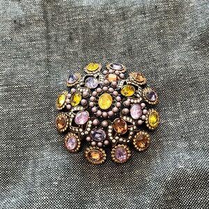 Joan Rivers 90’s Vintage Brooch—Elegant Topaz & Violet Crystals